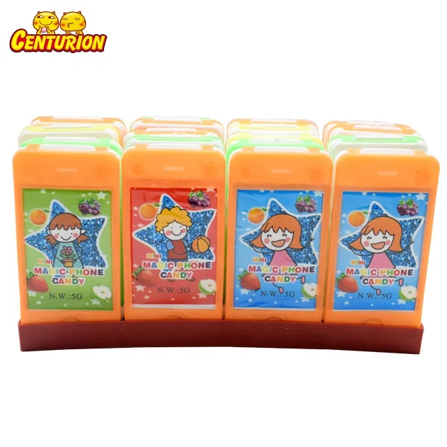 Wholesale mobile phone plastic toys filled colorful round pearl shaped fruity pressed candy sweet toy