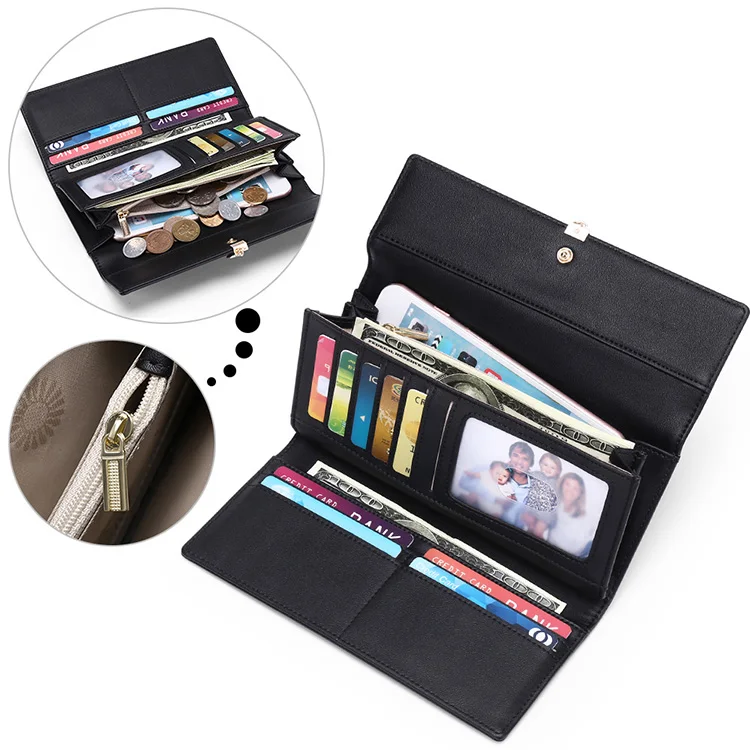 Pu  Long Wallet Leaf Pendant clip zipper zero wallet RFID anti-theft brush large capacity Wallet