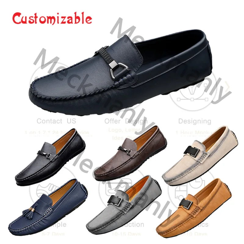custom logo Suede Leather Loafers Driving Flat Casual winter plush  shoes for Men