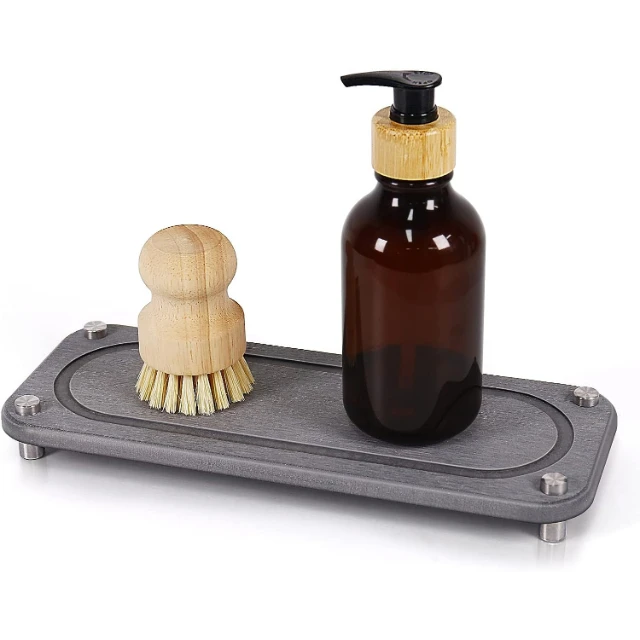 Home Bathroom Instant Dry Bathroom Sink Organizer for Soap Toothbrush Cup Oval Dark Gray Diatomite Sink Tray