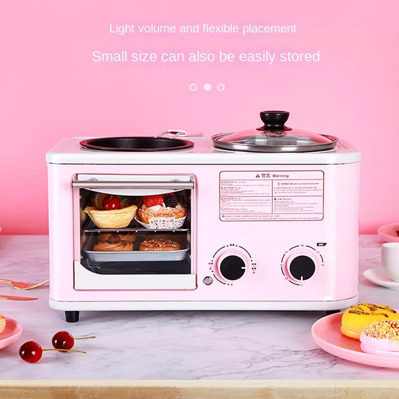 Four-in-One Full-Automatic Breakfast Machine Toaster Oven Stew Frying Cooking for the Household with US Plug