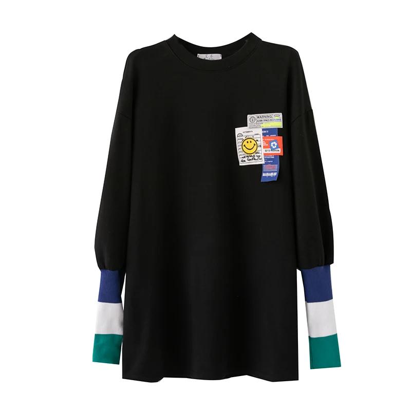 Оптовая продажа, Новинка лета 2021, свободный Женский пуловер средней длины из хлопка, пуловер с длинными рукавами, женские толстовки и свитшоты с капюшоном