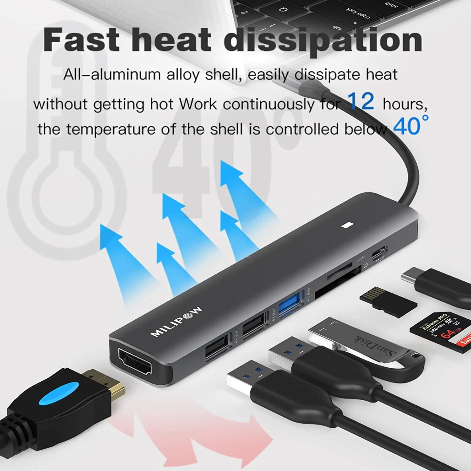 7-in-1 USB C Hub Expand the dock USB 3.0 Hub USB Adapter 100W PD Charging for MacBook for Surface Pro