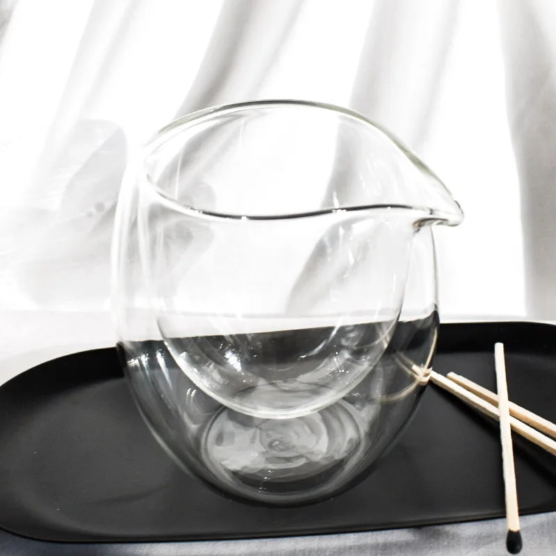 High Borosilicate Body Oil Message Double-wall-candle-jar with Pouring Spout Luxury Double Wall Round Glass Candle Jar