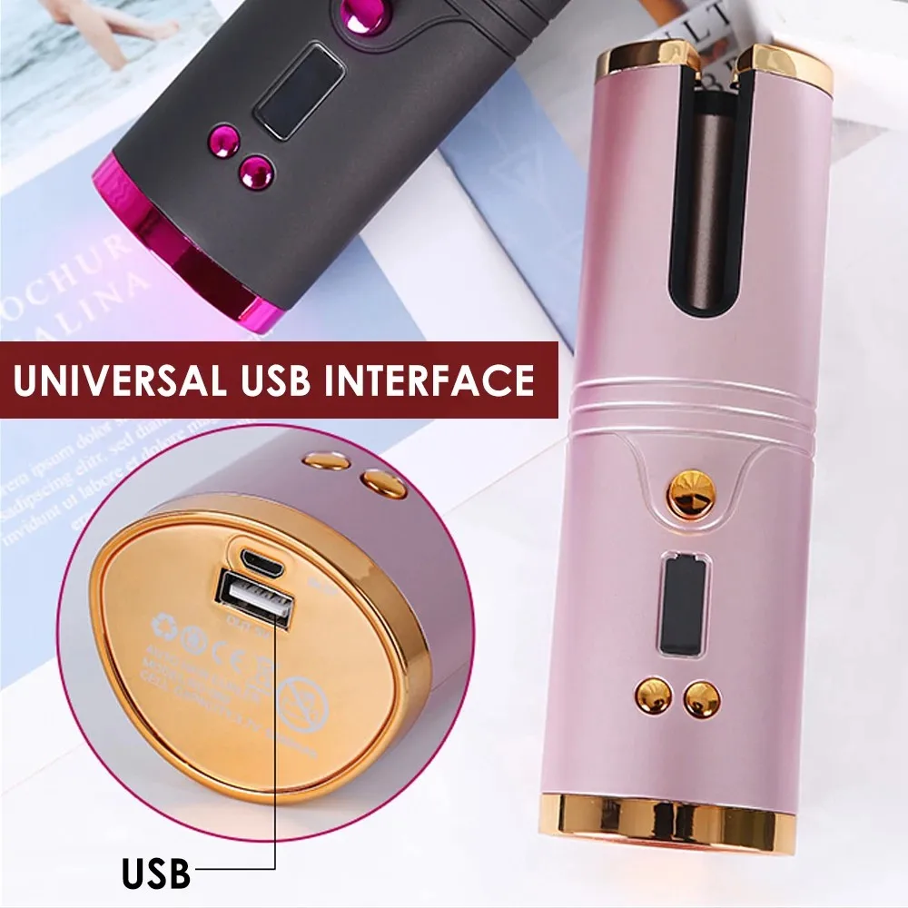 Беспроводной автоматический USB Перезаряжаемый утюжок для завивки волос с ЖК-дисплеем портативная Плойка вращающиеся волнистые