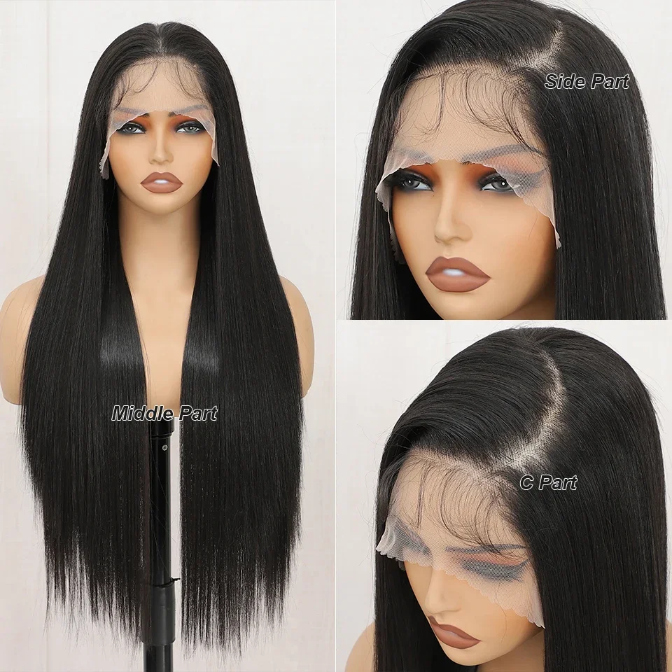 13X4 Lace Front Wig for Women Synthetic Natural Black Color Long Straight Prepluck Hairline Baby Hair Soft Hair Cosplay Daily