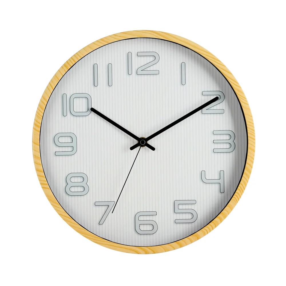 Light wood natural color plastic wall clock for bedroom wall decor