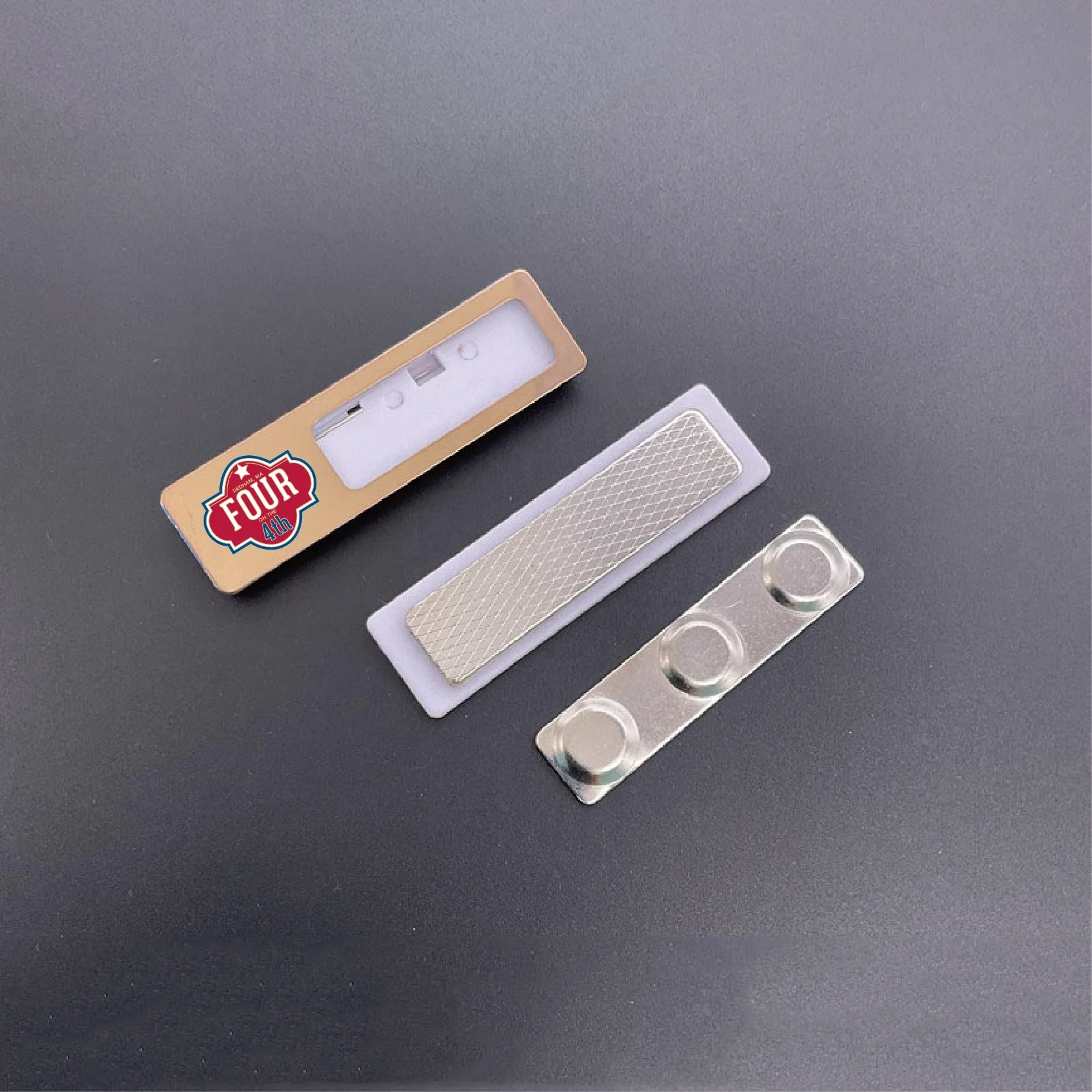 Custom Logo Printing Metal Stainless Steel Window Reusable Name Badge Plates Tags with Safety Pin Magnet for Employee