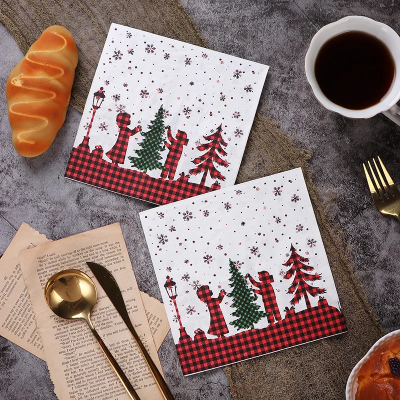 Ready To Ship Napkins Tissue Paper Tree Decorative Santa Merry Christmas 2 Ply 1/4 Fold Printed Dinner Napkin