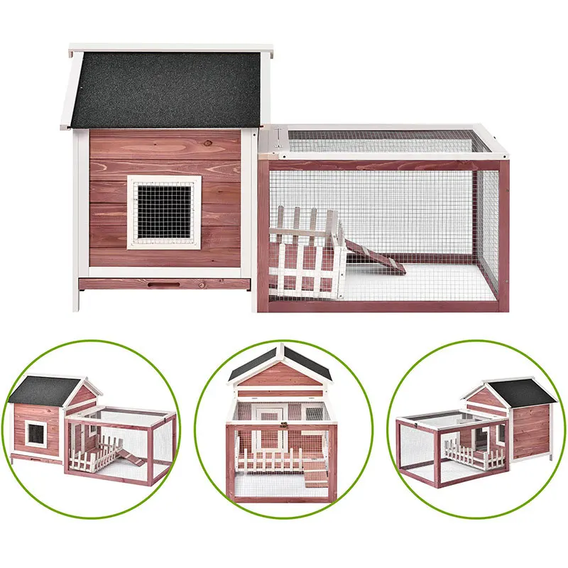 Custom Waterproof Wooden Rabbit Hutch Indoor Outdoor Chicken Coop Hen House Poultry Pet Cage with run