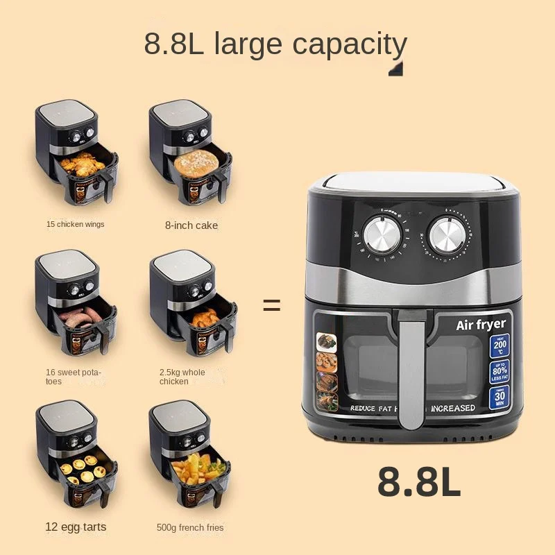 8L stainless steel air fryer without oil digital mechanical control with viewing window Oil Free Cooker Air Fryer