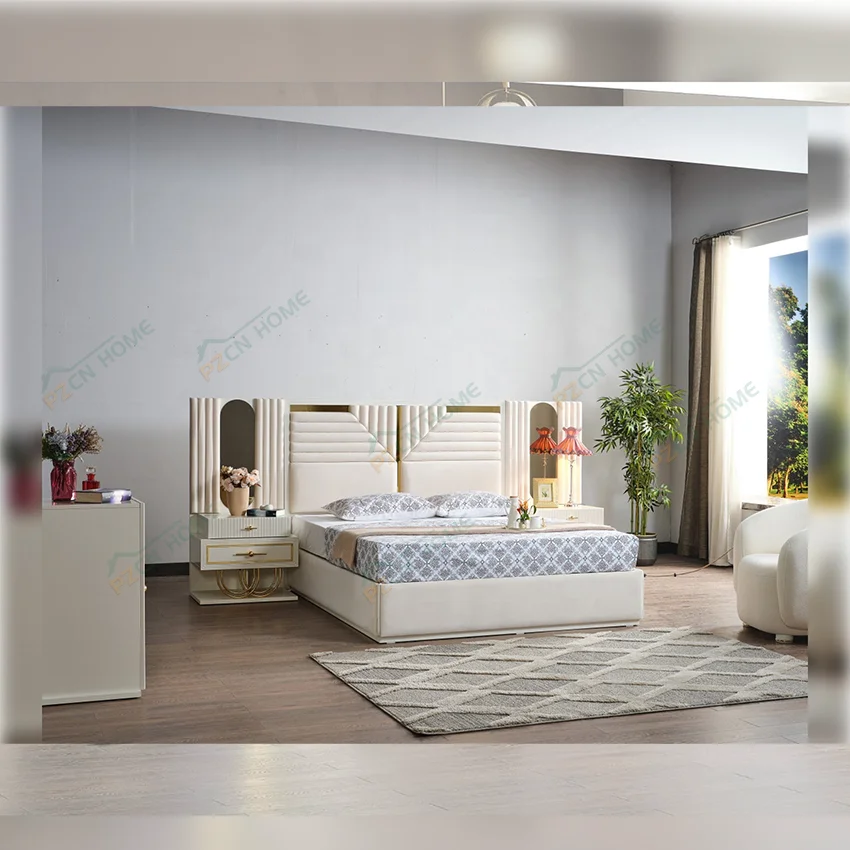 PZCN HOME Luxury Style Customize Size Storage Bedroom sets for home hotel furniture with mirror and night stand