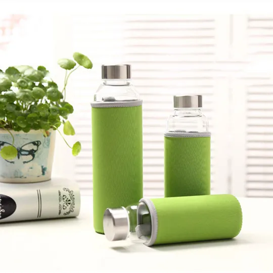 hot selling round shape Lilac German Quality 500ml 16oz Custom Colorful Flat Clear Water Glass Bottle With Sleeves Custom Logo