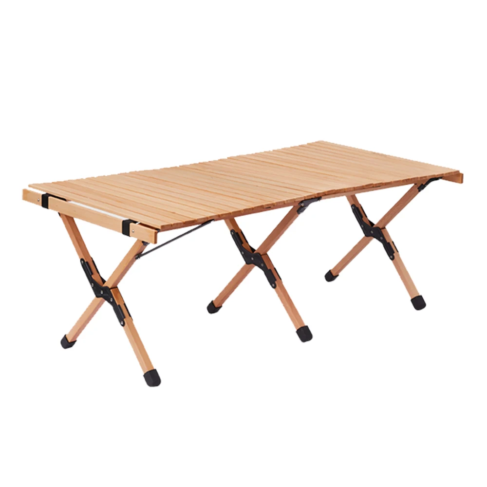 Wholesale Price Outdoor Camping BBQ Portable Folding Wooden Egg Roll Table Camping Picnic Foldable Table