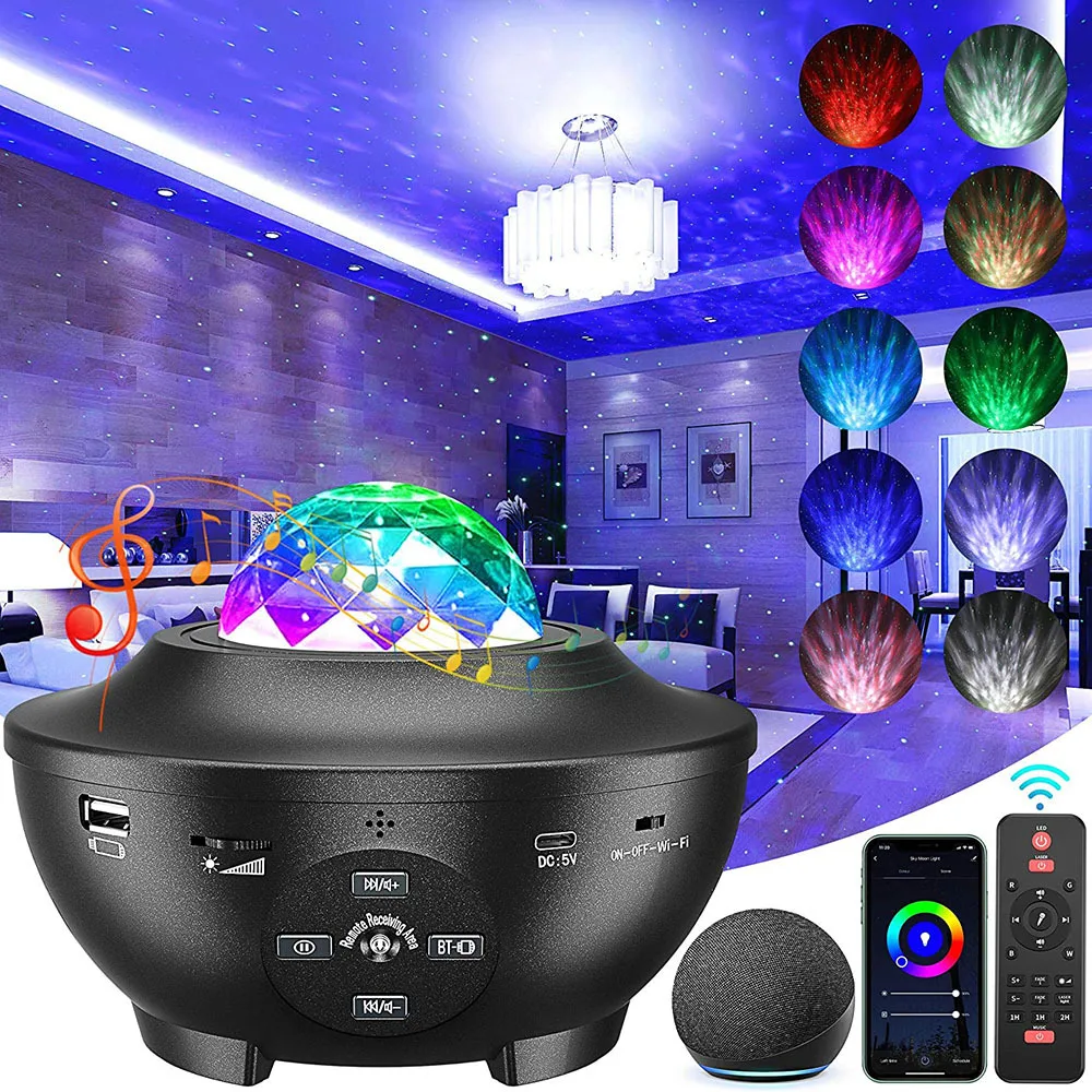 Led Starry Sky Projection Lamp Usb Music Red And Green Laser Starry Water Pattern Light Atmosphere Night Light