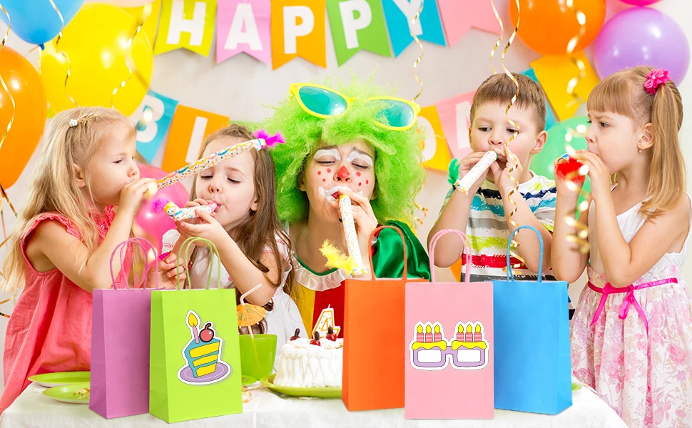 Custom Party Favor Colorful Mermaid Shark Astronauts Fairy Treat Bags Goodie Candy Kraft Paper Gift Bag For Kids Birthday Party