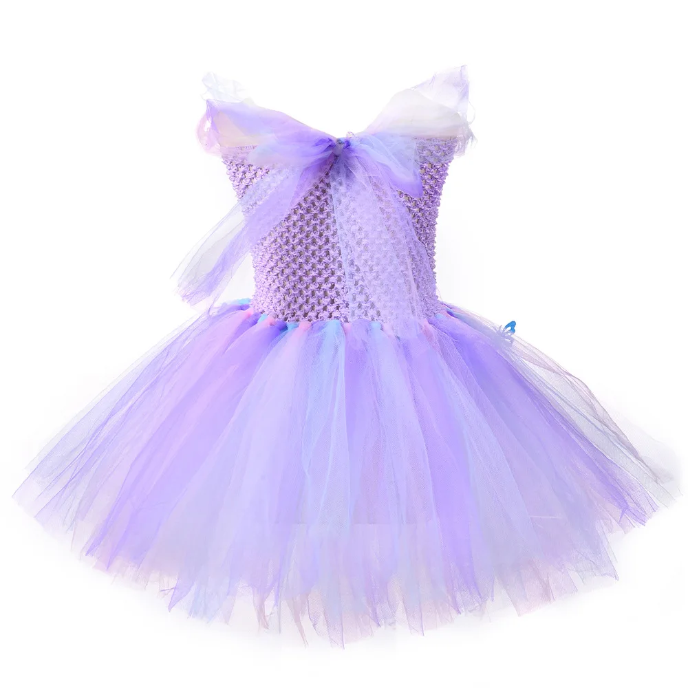 Hot Sale Encanto Cosplay Mirabelle Isabella Magic Full House Purple Butterfly Lace Tulle Girl Dress Up
