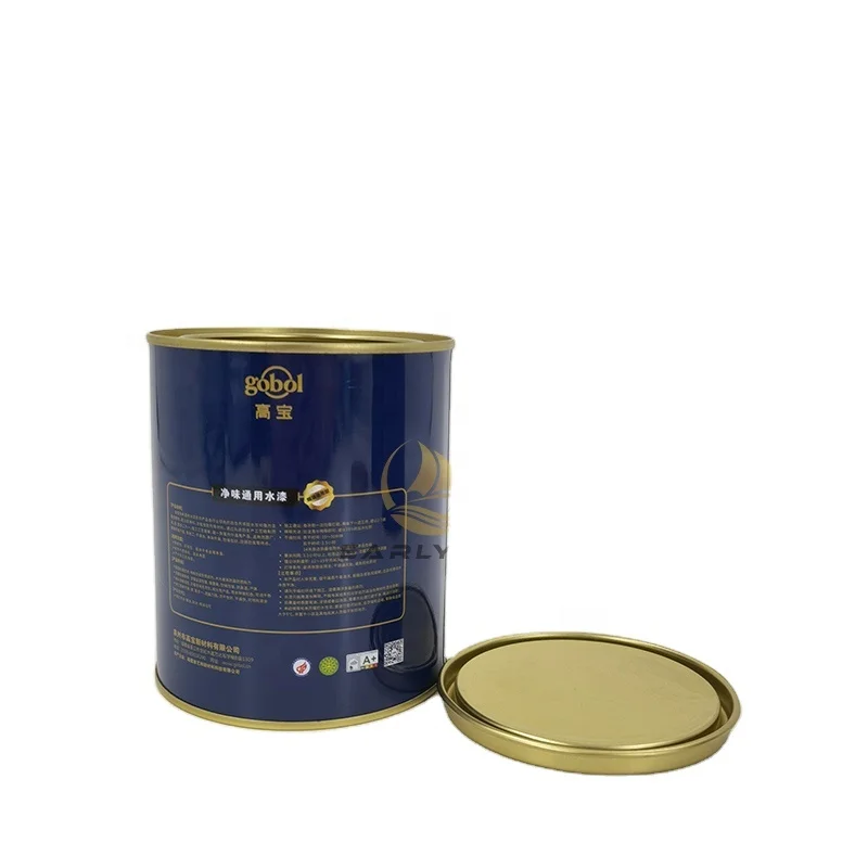 Custom 1 Liter Metal Round Tin Can For Water Based Paint With Lids Empty Paint Buckets
