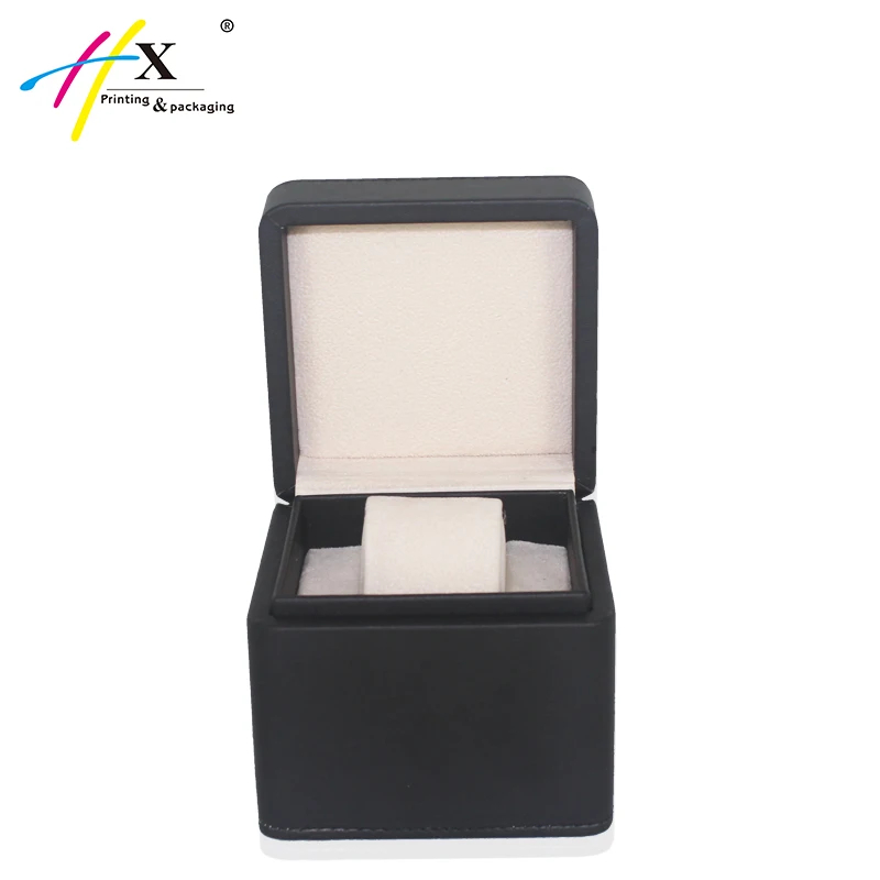 
Guangzhou manufactured black leather watch boxes with white velvet lining 