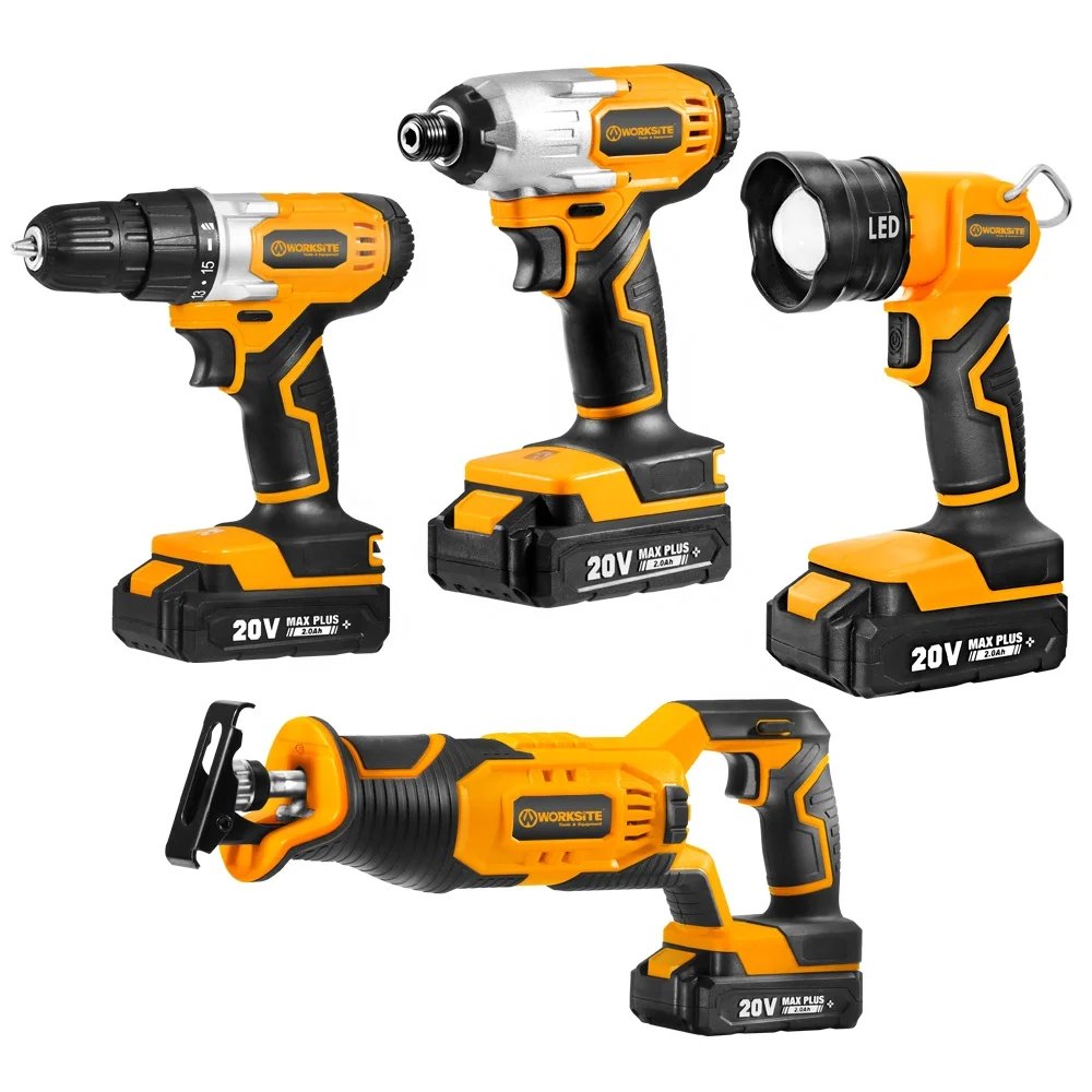 WORKSITE Customized 20V Combo Kit Cordless Drill Impact Driver Reciprocating Saw Flash Light Power Tools Kit