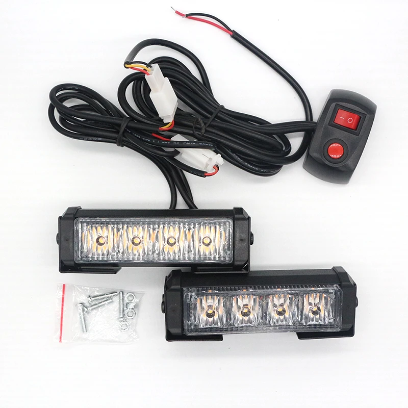 12cm  4LED car front grilles LED Warming Light bar Blue Red amber white 4d Auto LED strobe lightbar Flashing lightBar