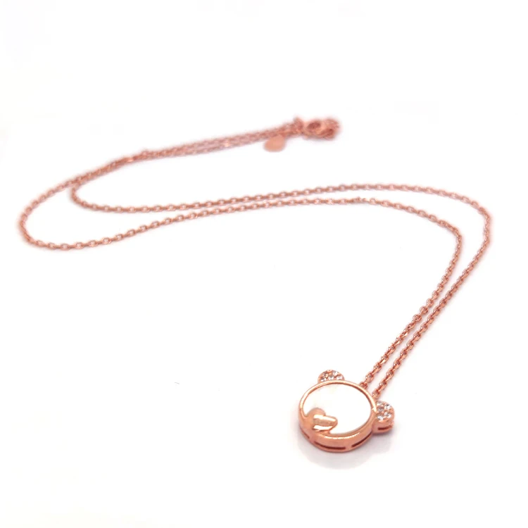 2022 Fashion Valentines Day Gifts Panda Bear Shape Jewelry Rose Gold 925 Sterling Silver Women Necklace