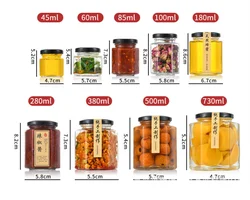 High Grade Hexagon Glass Honey Jars Jam Sauce Pickle Storage Bottle with Metal Lids