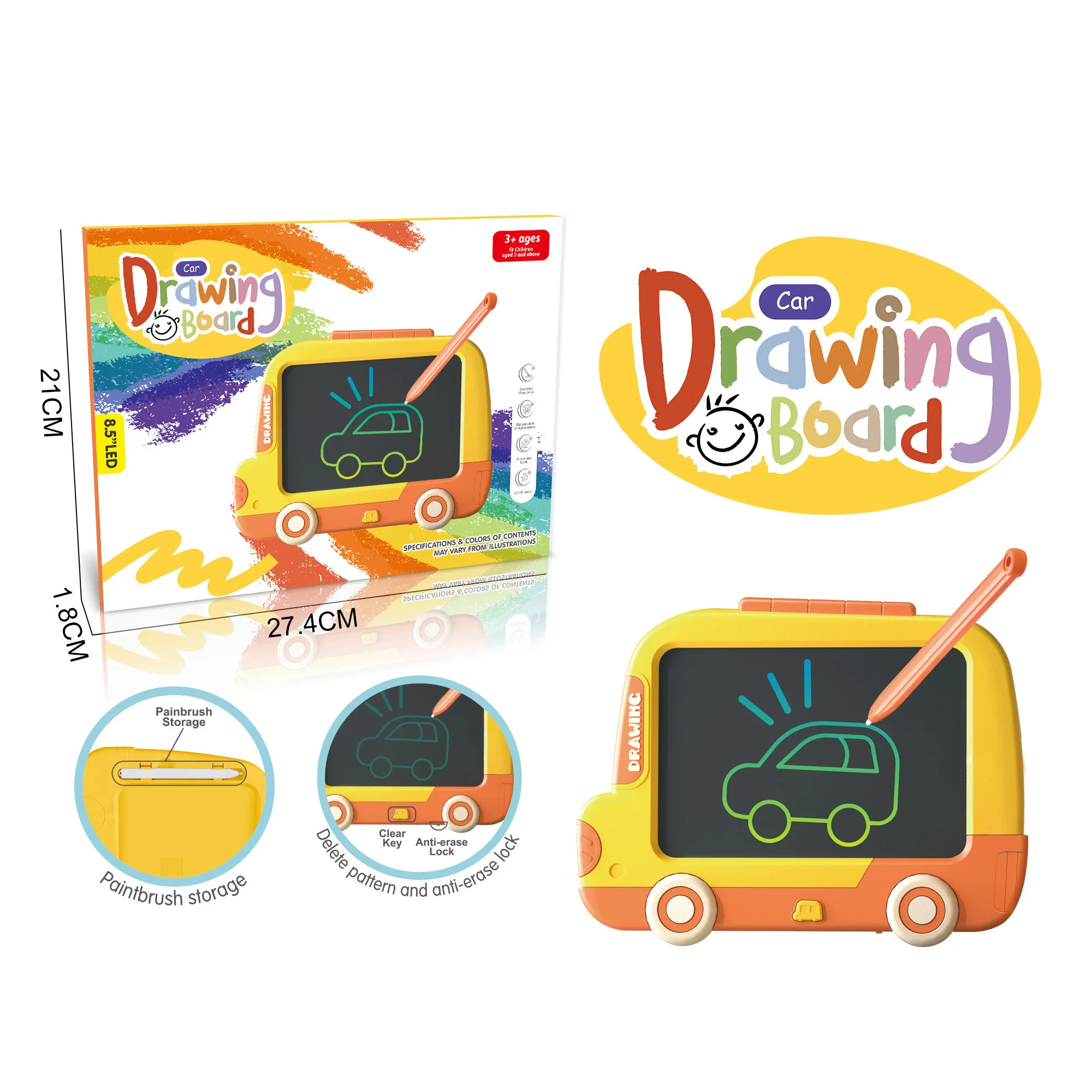 8.5 Inch Erasable Writing Pad Electronic Toys Cartoon Bus Doodle Drawing Board Toy LCD Writing Tablet for Kids