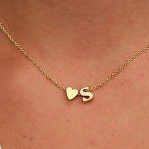 JY Dainty Stainless Steel Necklace Gold Heart Choker Necklace 26 Alphabet Letter Name Choker Initial Necklace with heart