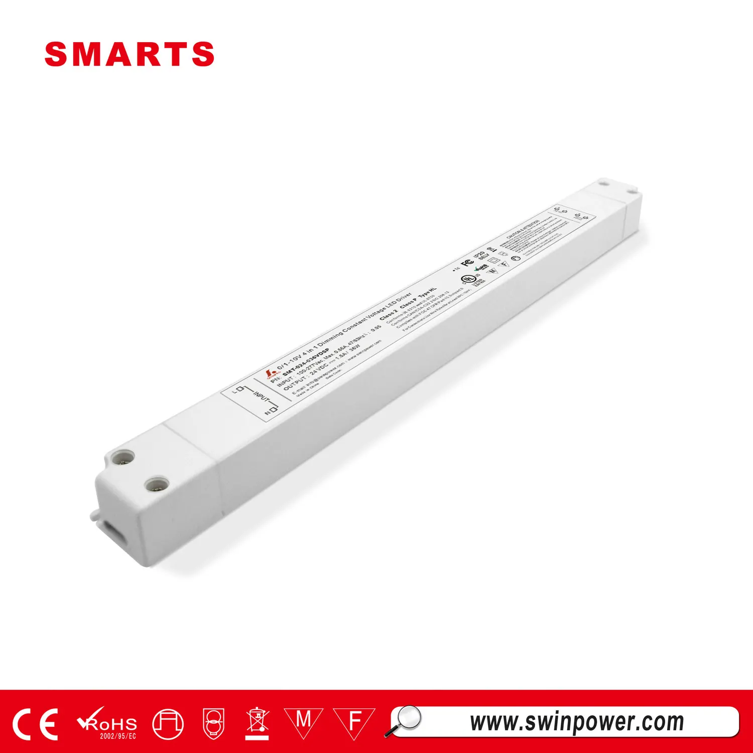 UL approval 24VDC 36w led driver 0 -10V slim power supply led plastic led strip
