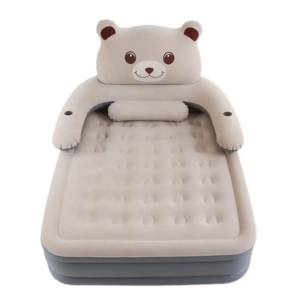Cartoon Bear Style Household Bedroom Double Person Air Bed Mattress Inflatable Sleeping Bed With Backrest