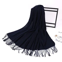 Fashion 31 Solid Colors Custom Brand Women Winter Cashmere Scarf Tassel For Ladies Plain Pashmina Shawls Warm Hijab