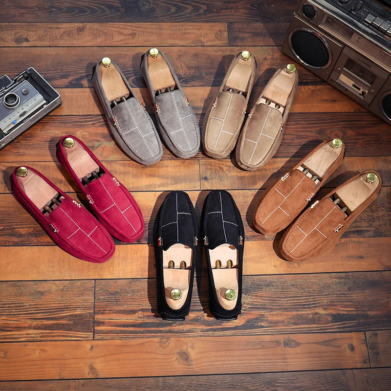 New Design Fashion Men Casual Stripe Shoes Slip-on Leather Men Sneakers Shoes Driving Casual Shoes