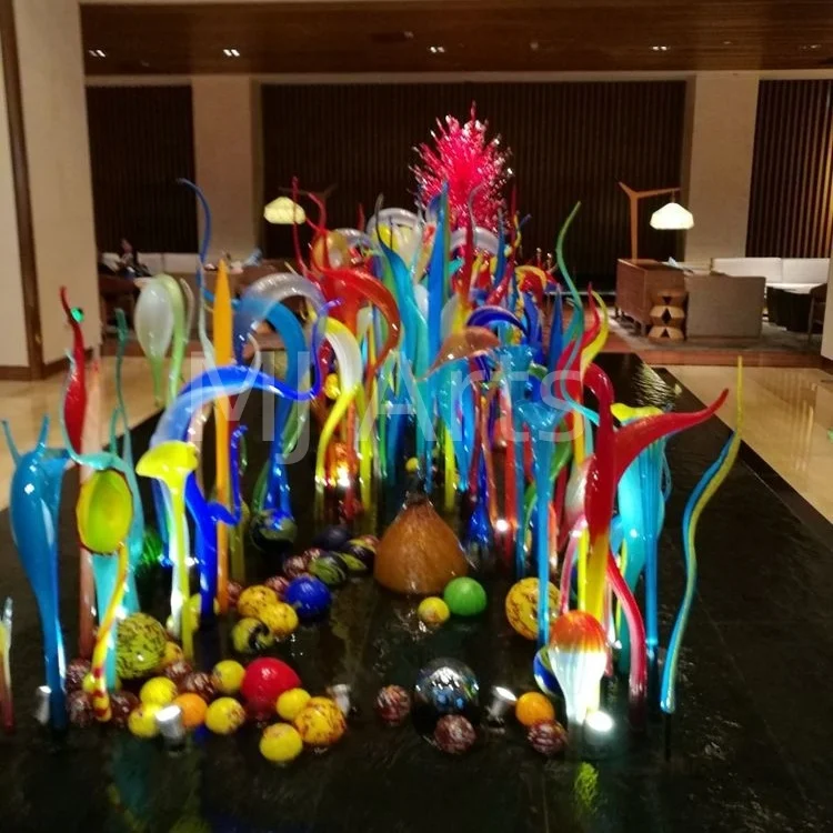 Modern creative park garden decoration creek pool decoration blue color murano glass sculpture fountain art decor glass