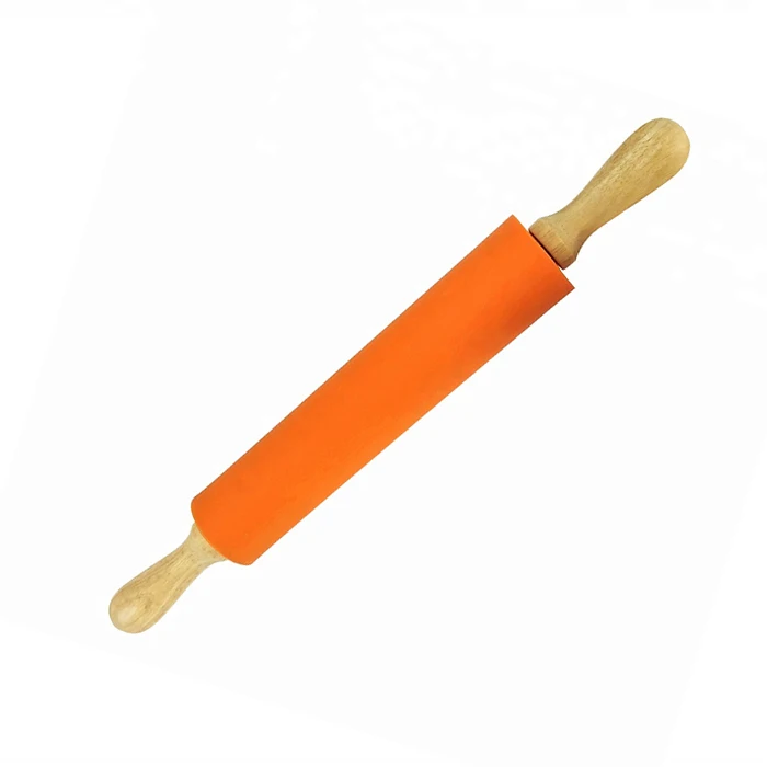 High Quality Kitchen Utensils Dough Silicone Rolling Pin Roller with Wood Handle