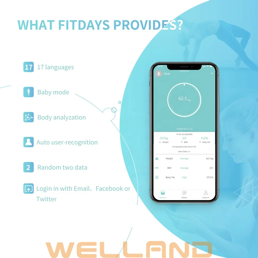 High-tech 8 Electrodes ITO Tempered Glass VA Screen High quality Smart Body fat scale