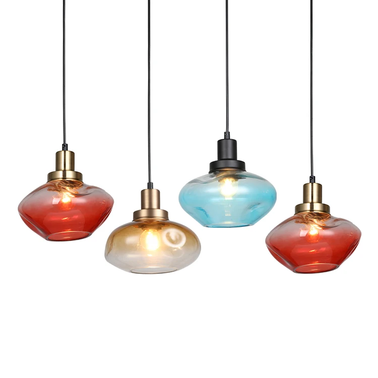 European Modern Indoor Iron Blue Glass Bottle Home Dining Room Kitchen High Ceiling Pendant Lamp Chandelier