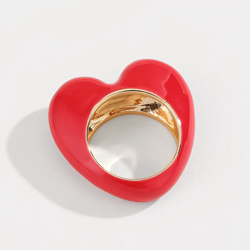 KJ Valentines Day Love Peach Ring Original Design Pink Red Black Heart Hollow Alloy Enamel Ring