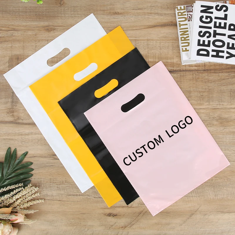 Customized Printed Logo PE 100Pcs Small Cute Pink Retail Packing Plastic Bags For Retail Stores