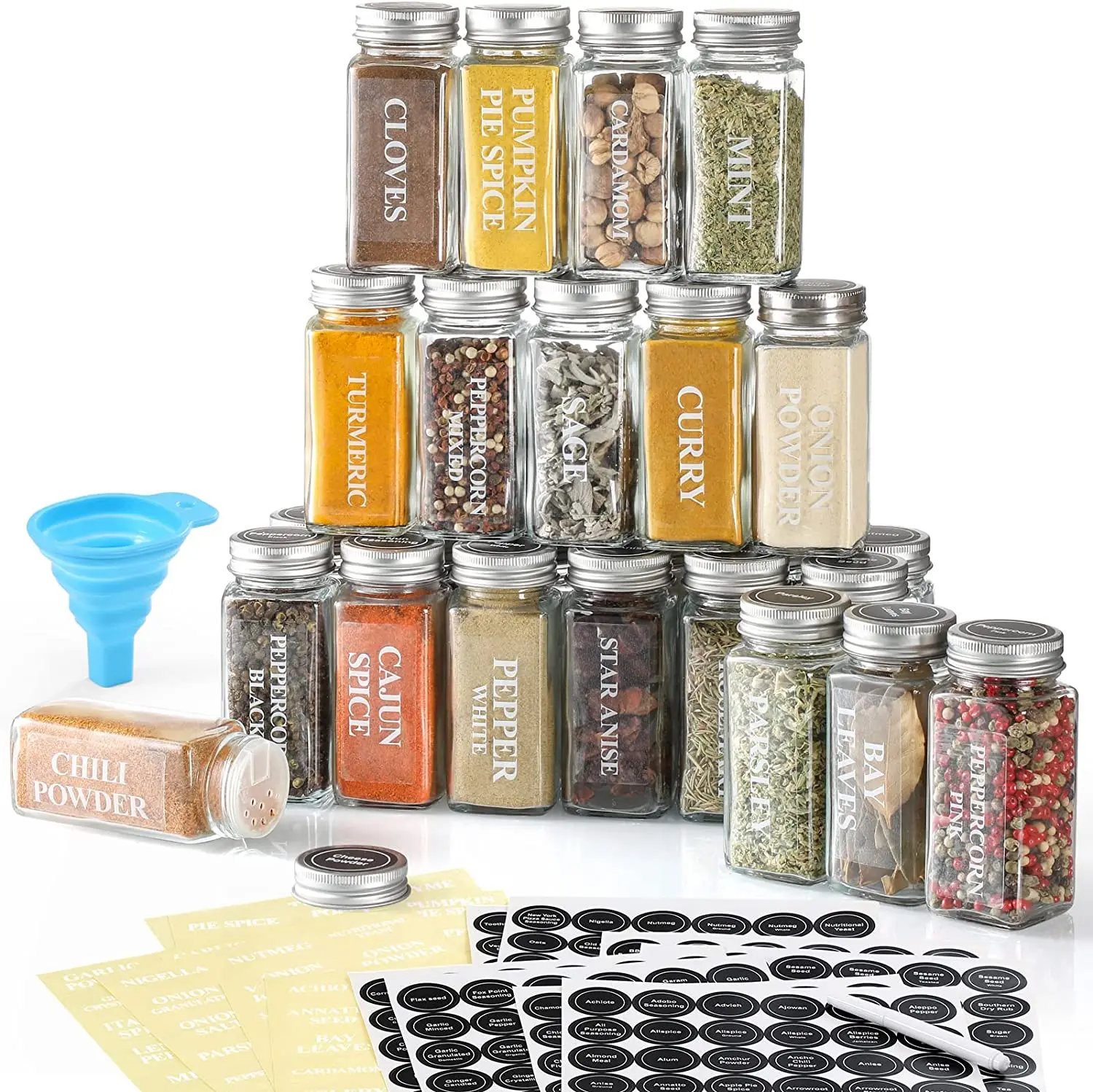 4 oz Glass Spice Jars with Metal Lids, Spices Jar 120ml Empty Square Containers Seasoning Storage Bottles
