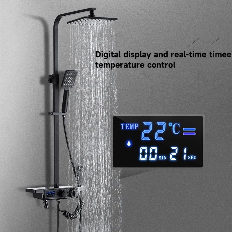 Black European thermostatic button shower aircraft carrier material shower set