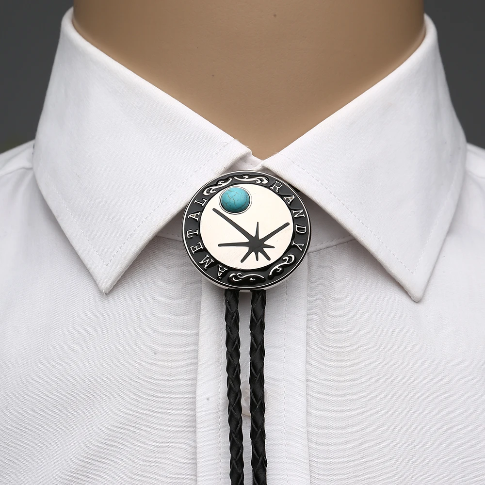 Hot Sale Metal Round Shape Small Gem Bolo Tie Western Bolo Tie Men Cowboy Bola Tie