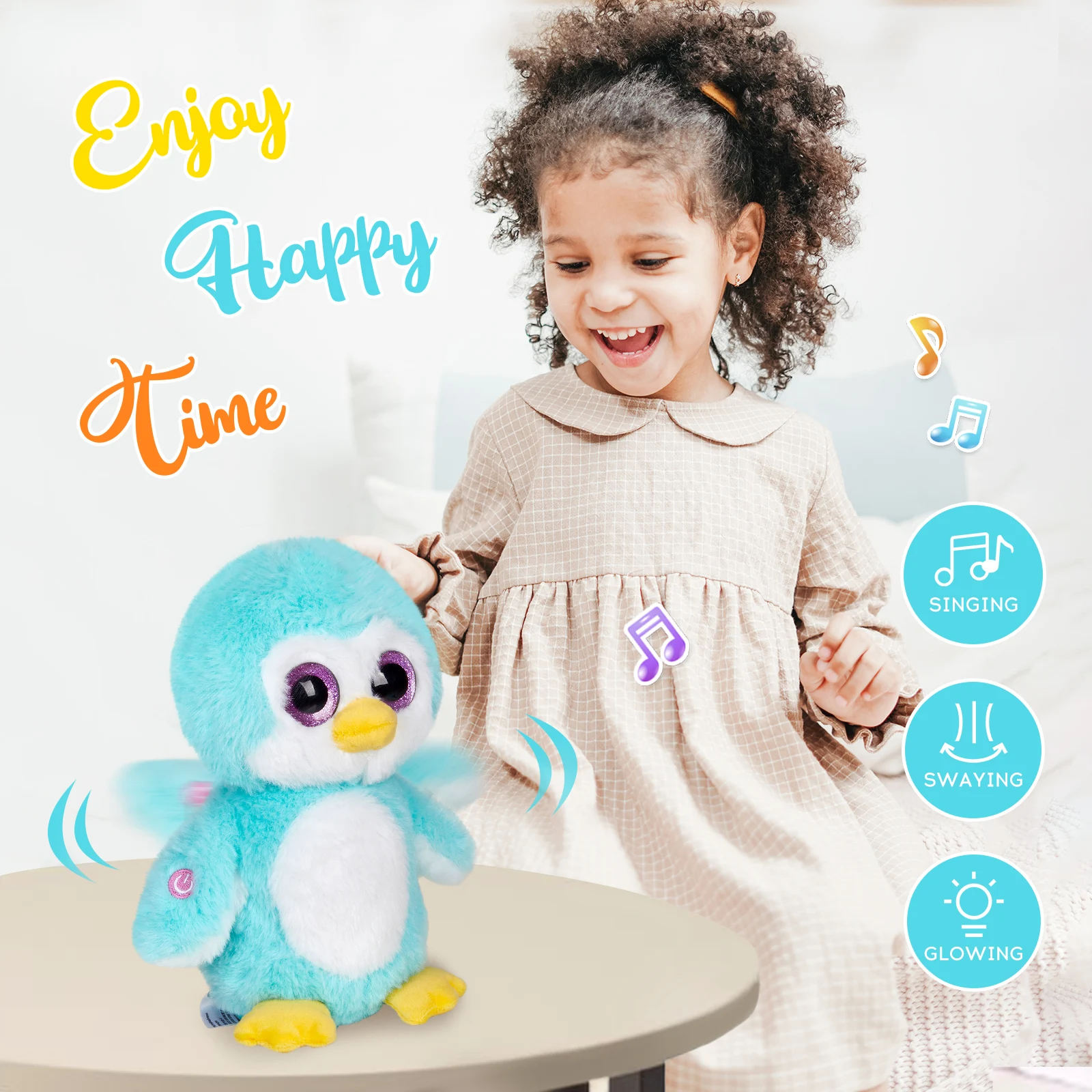 30 cm Big Eyes Penguin Featured Singing glowing LED swaying dancing kids toy squish toy gifts for unisex child and stress relief