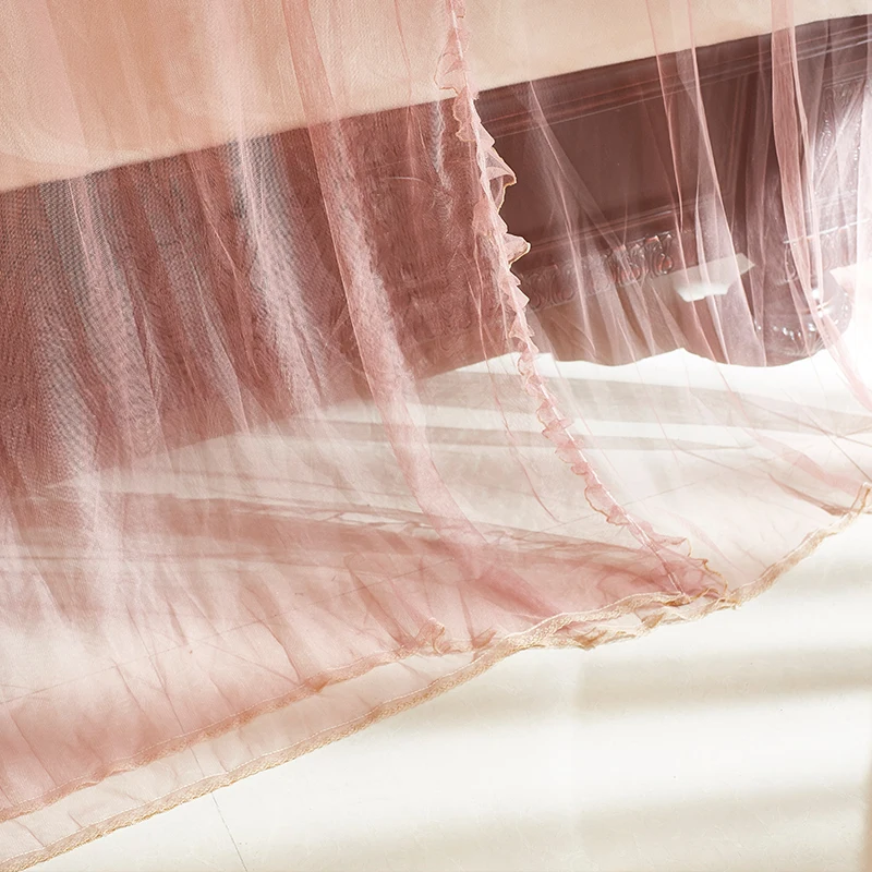 Fashionable Double Bed Romantic Square Guide Rail Lace Embroidery Adult Baby Mosquito Net