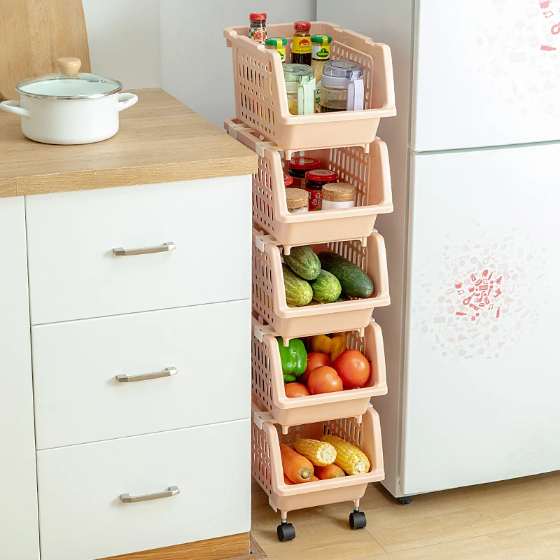 Basket Utility Cart Detachable Floor-Standing Vegetables Fruit Kitchen Storage Rack Corner Rack Plastic Storage Shelf Rack