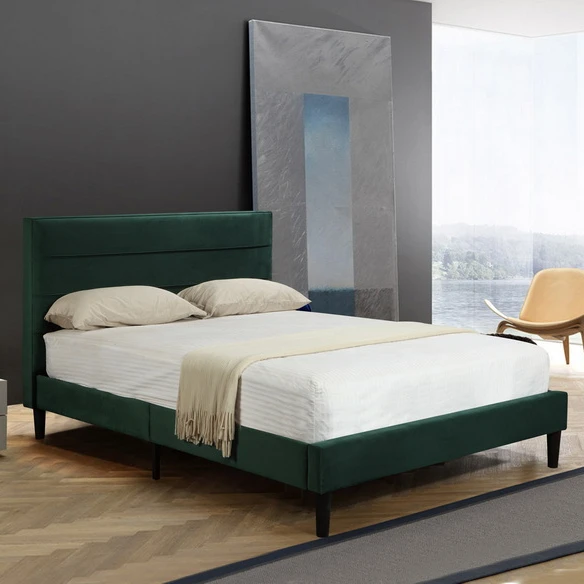 Modern minimalist style comfortable furniture premium green bedroom double flannel king bed bedroom furniture