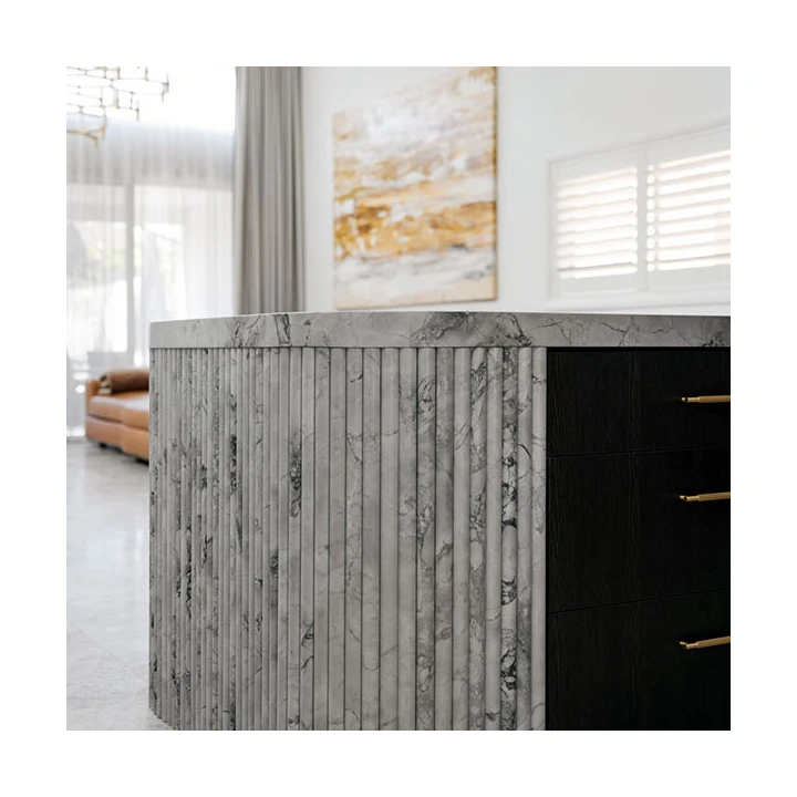 Custom Made Kitchen Island Counter Super white Marble Flutes Tile Stone Concave Flute Marble Sideboard Fluted Marble Tile