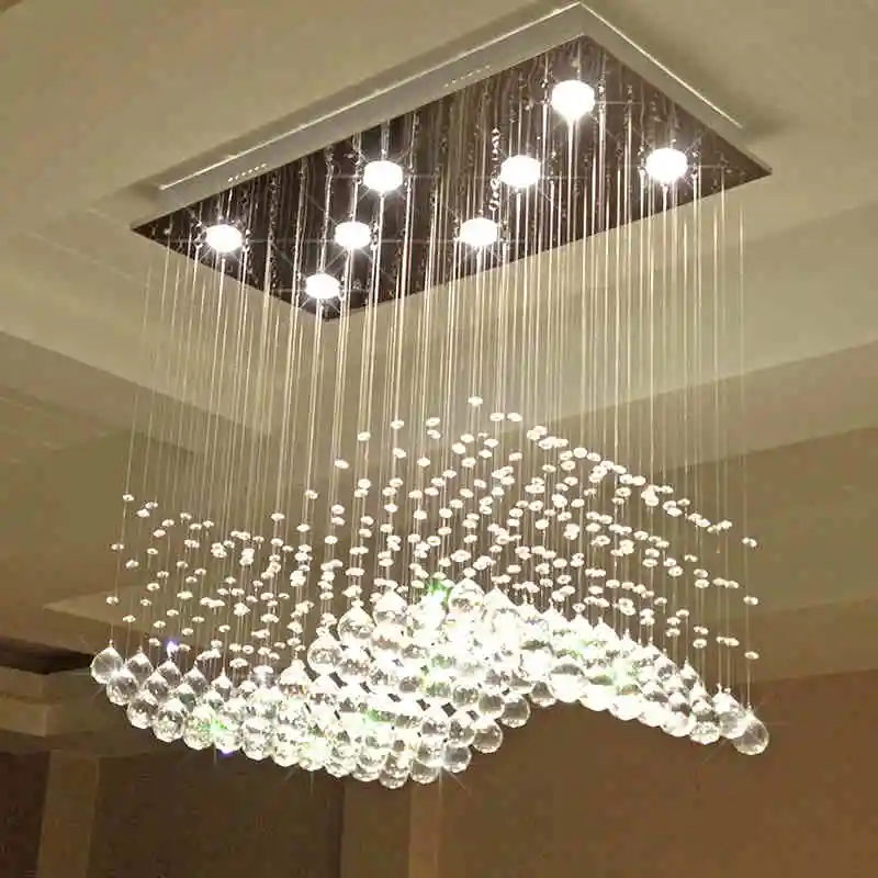 Modern rectangular crystal chandelier lighting wave raindrop pendant flush mount ceiling light furniture
