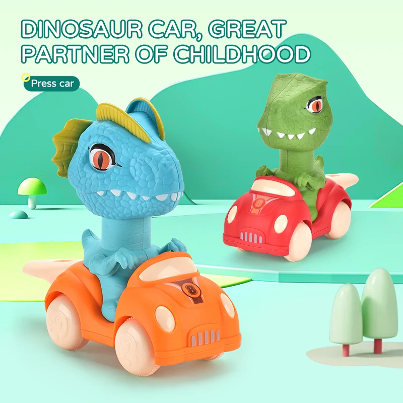 HW Kids Pressing Slide Vehicles Toys Baby Set 15.3CM Solid Color Press Go Cute Cartoon Shape Dinosaur Car with Whistle 9pcs/box