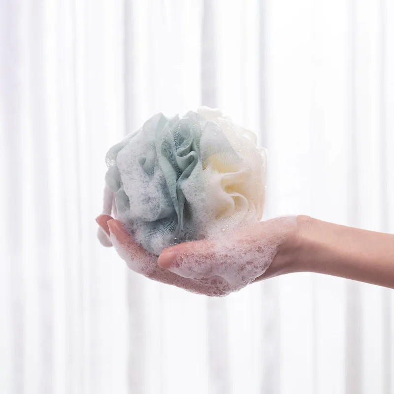 Custom plastic puff mesh wash bath ball sponge loofah exfoliating bath body brush